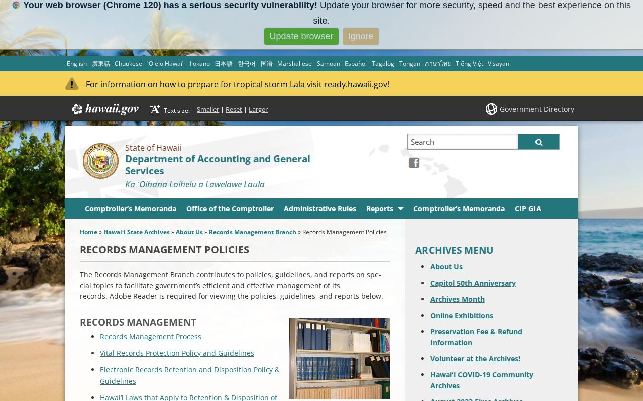 Kauaʻi County and Hawaiʻi State Archives records-management information for older public records