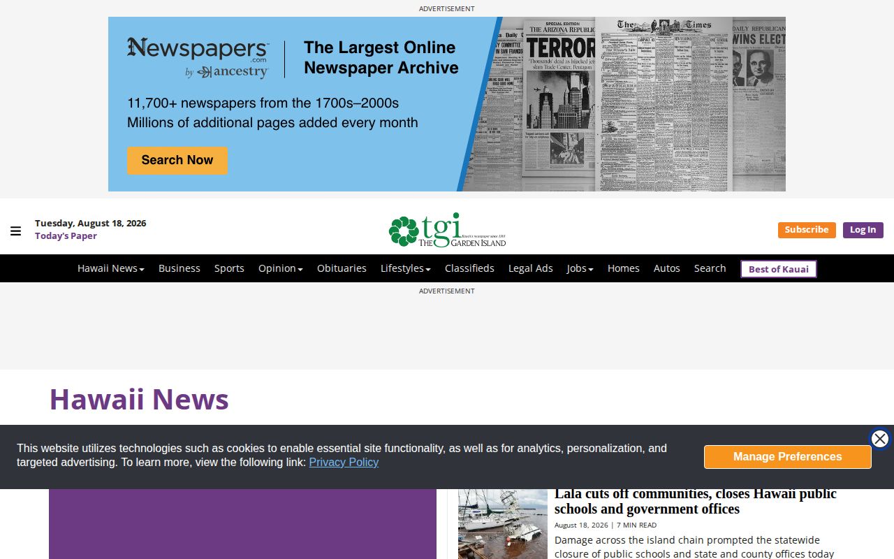 The Garden Island Hawaiʻi News section for Kauaʻi crime coverage
