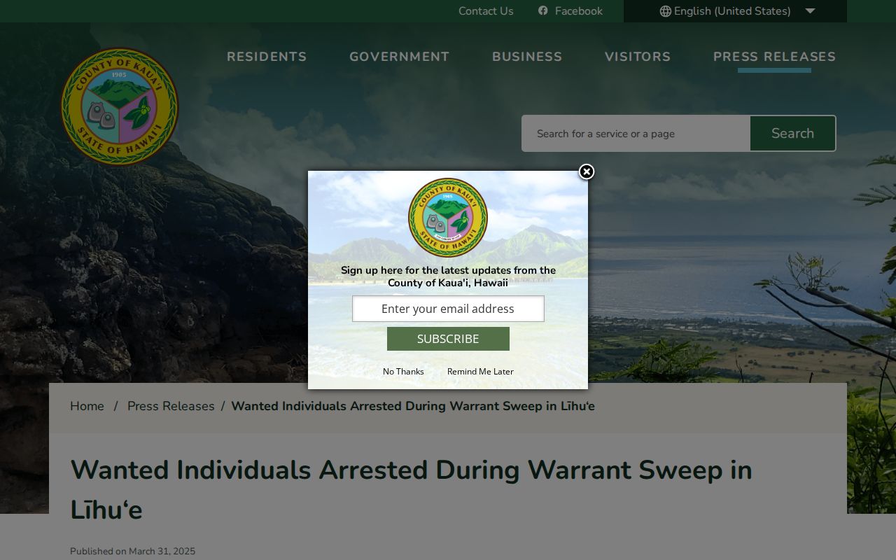 Kauaʻi County KPD Līhuʻe warrant-sweep release source
