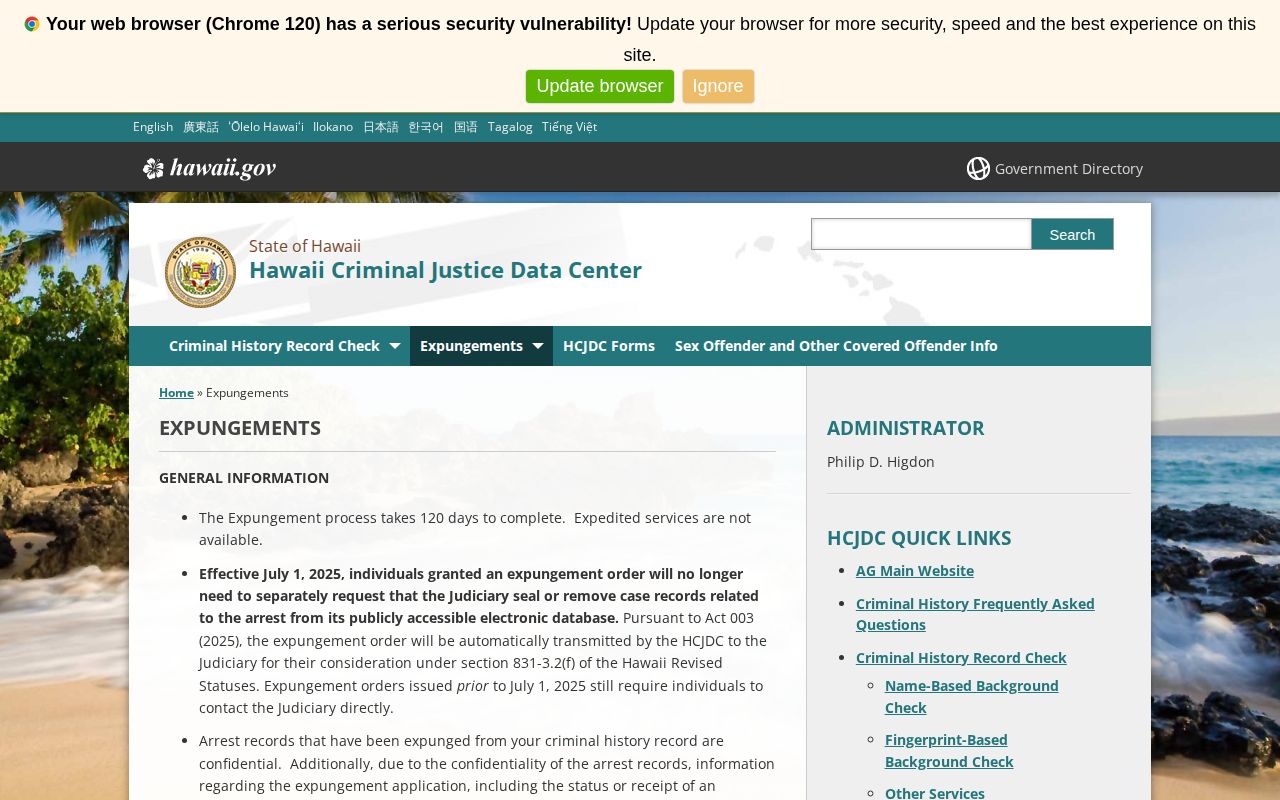 Kauaʻi County and Hawaiʻi expungement instructions for arrest records and photographs